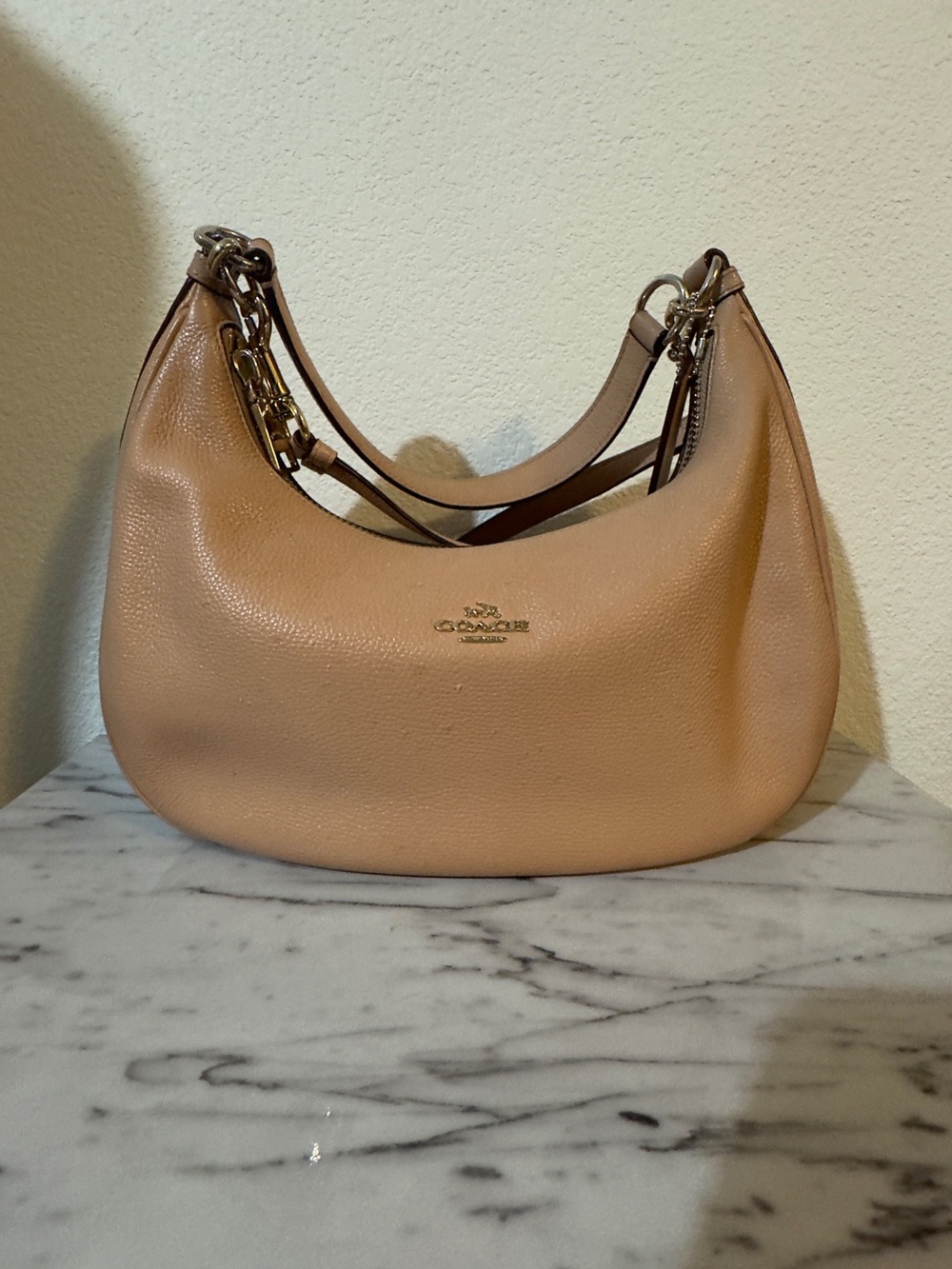 Coach Pebbled Leather Hobo in Light Tan